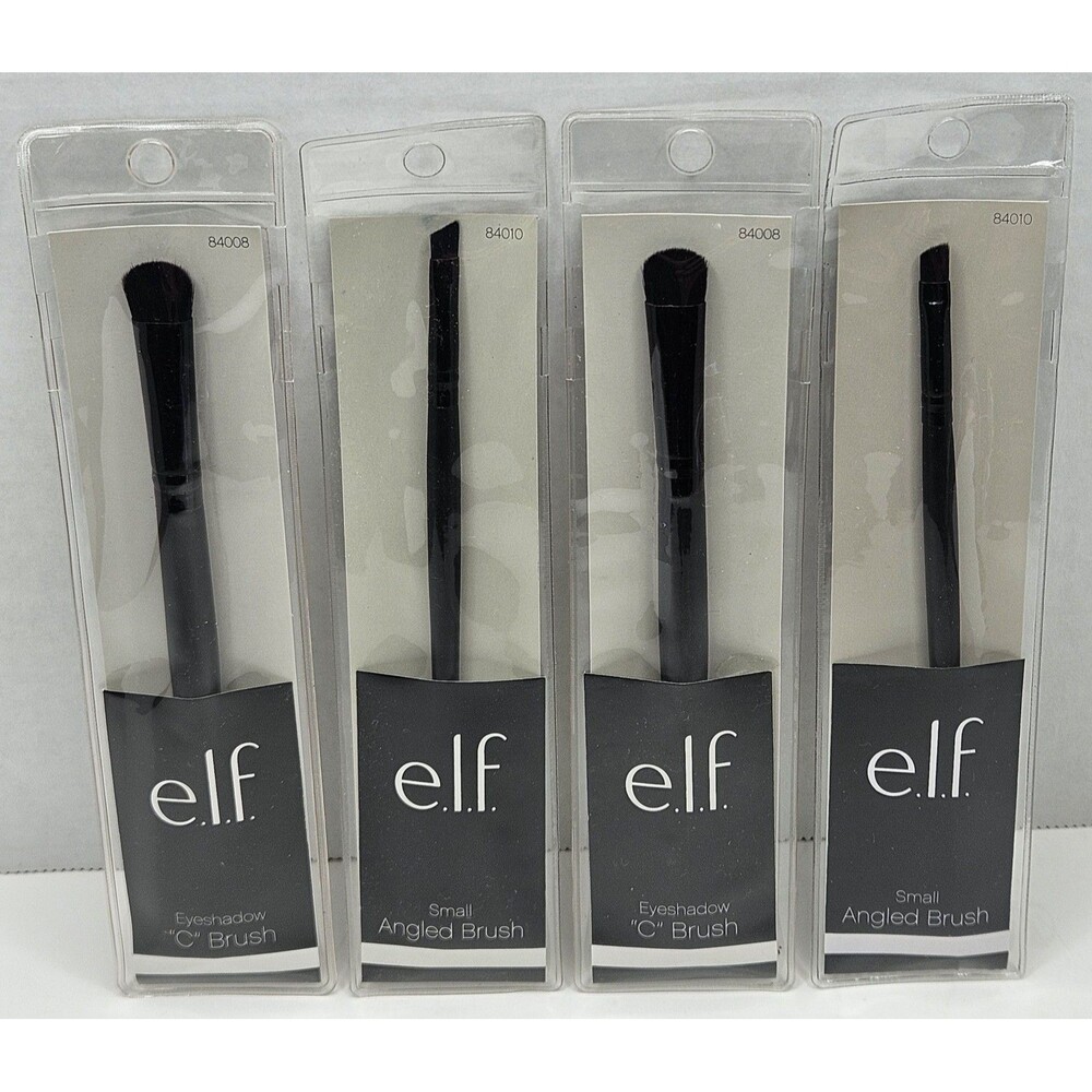 e.l.f Cosmetics Eyeshadow C Brush #84008 + Angled Eyeliner Brush #84010 Set Of 4